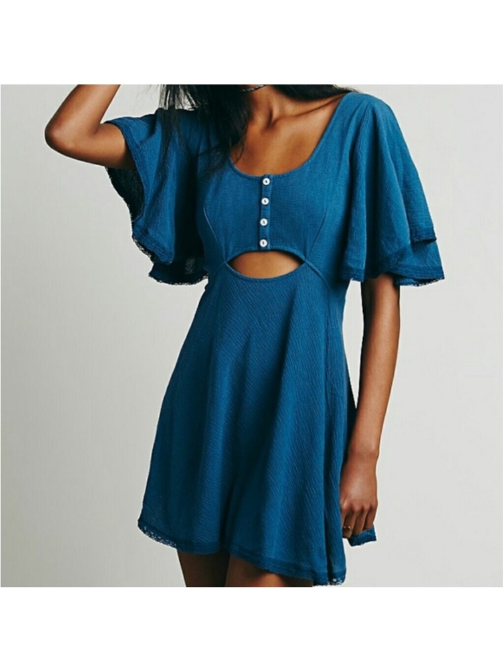 Free People Teal Blue Phoenix Mini Dress with Cutout Small